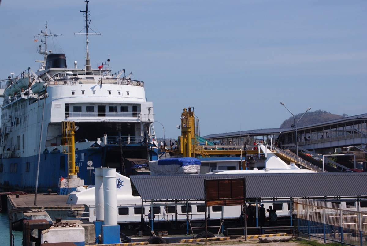 Kei truck being loaded onto a roll-on roll-off ship for export
